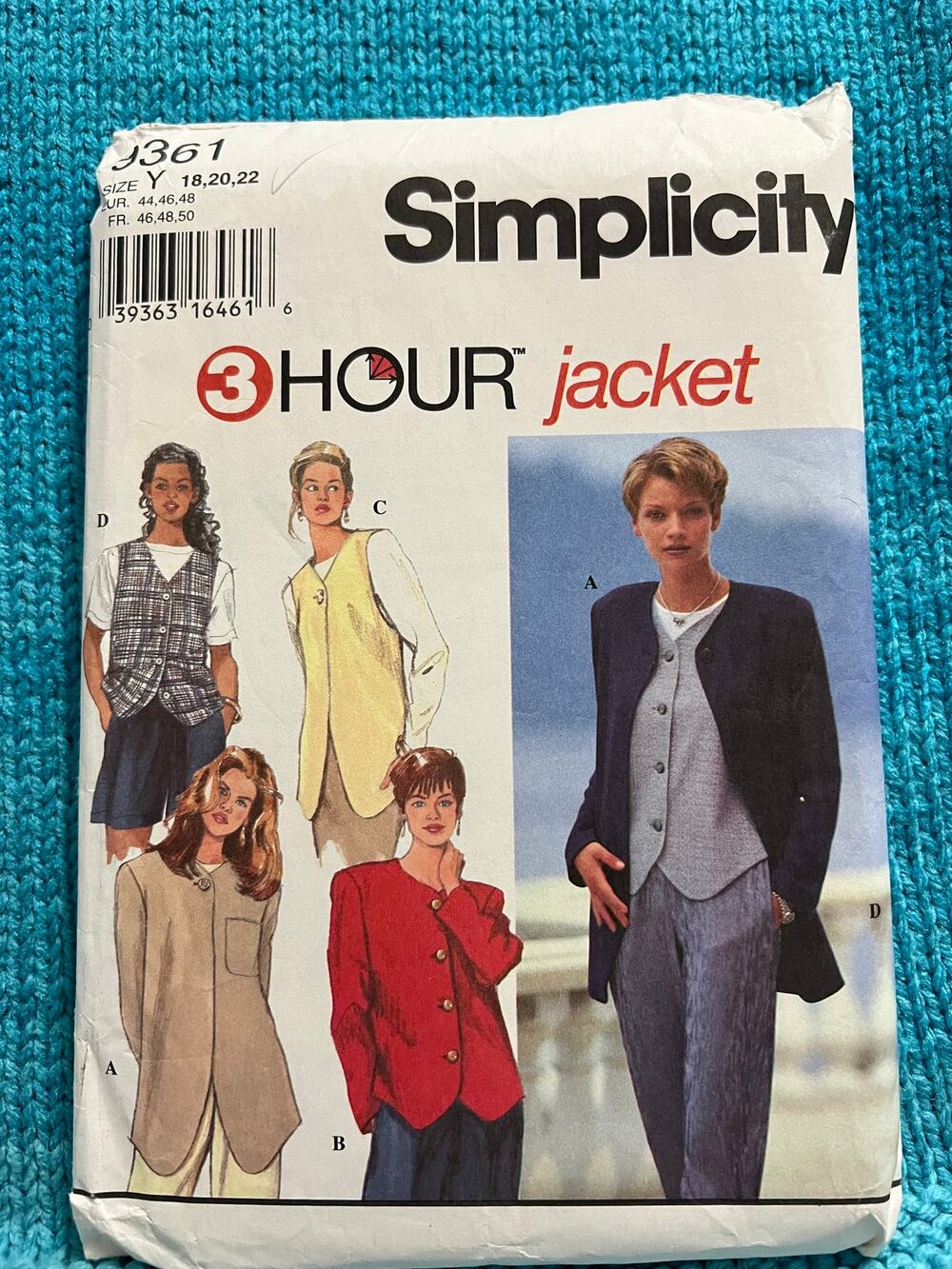 Simplicity 9361 Sewing pattern jacket vest 1990s size 18 20 22